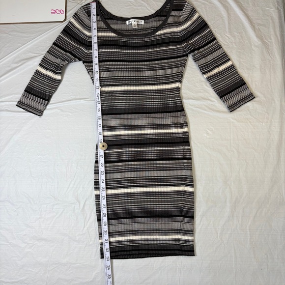 Say What? Womens XL Striped Ribbed Knit Bodycon Sweater Dress 3/4 Sleeve Grey - Picture 5 of 9